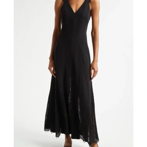 A.L.C Emmie Lace Paneled Midi Dress in Black Size 6 A.L.C Emmie Lace Paneled Midi Dress in Black Size 6